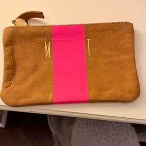 Brown and Pink Leather Clutch